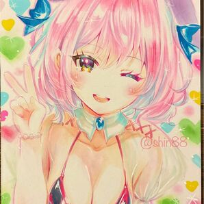 手描きオリジナルイラスト かわいいバニーガール姿の女の子 アナログイラスト