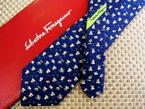 ♪31854D♪状態並品【象 ゾウ 動物 ゴルフ 柄】フェラガモ【Ferragamo】ネクタイ