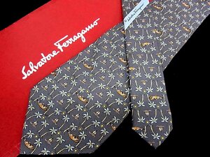 ♪今週の特売980円～♪1146♪状態並品【Ferragamo】フェラガモ【南国 ヤシ 太陽 ハンモック 柄】ネクタイ♪