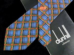 ♪今週の特売980円～♪2084♪良品【dunhill】ダンヒル【植物 花 格子 ｄロゴ入 柄】ネクタイ♪