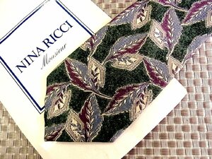 ♪32223D♪状態並品【葉っぱ 植物 柄】ニナリッチ【NINA RICCI】ネクタイ