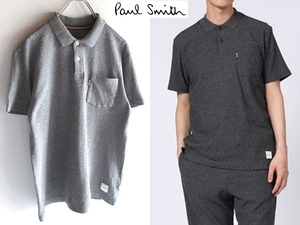 美品 Paul Smith ポールスミス マルチストライプタブ ロゴワッペン コットン ニットポロシャツ M グレー ネコポス対応