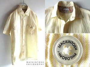 ネコポス可 MACKINTOSH PHILOSOPHY マッキントッシュフィロソフィー 花柄/フラワー柄裏地 ストライプ リネン 半袖 シャツ 38 イエロー 黄白