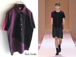 ネコポス可 Paul Smith ポールスミス メインライン トップ金釦 パネル切替 コットンジャージー プルオーバーシャツ ポロシャツ M パープル