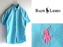 希少 00sビンテージ Ralph Lauren ラルフローレン ポロポニーロゴ刺繍 オックスフォード BDシャツ S ターコイズブルー USA企画 ネコポス可_画像1