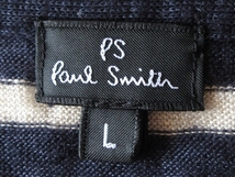 ネコポス対応 PS Paul Smith ポールスミス ボーダー切替 リネンニット ポケットTシャツ 半袖 カットソー L インディゴ ネイビー ホワイト_画像9