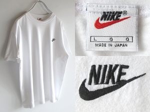 希少 90sビンテージ 白タグ NIKE ナイキ スウォッシュロゴ刺繍 Tシャツ 半袖 カットソー L ホワイト 白 VINTAGE OLD ネコポス対応