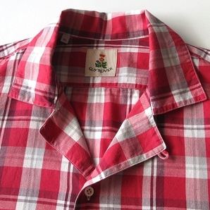 美品 イタリア製 GUY ROVER ギローバー コットン 開襟 オープンカラーシャツ チェックシャツ XL 赤 レッド 大きいサイズ ネコポス対応の画像4