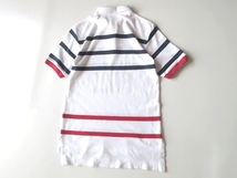 希少 90sビンテージ Polo by Ralph Lauren ラルフローレン ロゴプリント トリコカラー ボーダー ポロシャツ M ホワイト レッド ネイビー_画像3