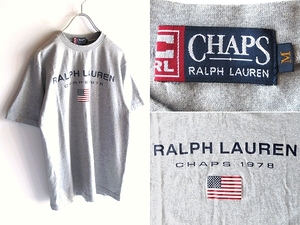 希少 90sビンテージ CHAPS RALPH LAUREN チャップス ラルフローレン 星条旗/ロゴプリント Tシャツ 半袖 カットソー M グレー ネコポス対応