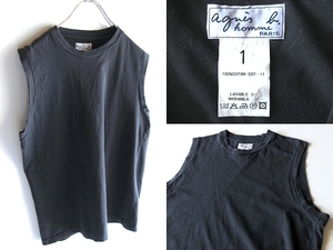 希少 ビンテージ agnes b. homme アニエスベーオム コットン ノースリーブ カットソー 1 墨黒 スミクロ ネコポス対応 Tシャツ タンクトップ