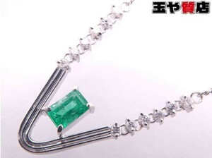 エメラルド0.506ct ダイヤ0.26ct V字風 ペンダント ネックレス pt900 プラチナ