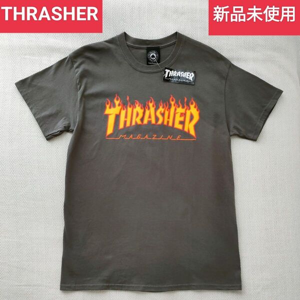 【新品未使用】THRASHER スラッシャー 半袖メンズTシャツ USサイズM ストリート スケボー スケーター グレー