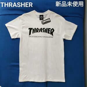 【新品未使用】THRASHER スラッシャー　半袖メンズＴシャツ　USサイズM　ストリート スケボー スケーター ホワイト