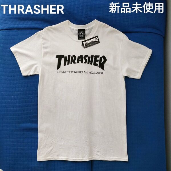 【新品未使用】THRASHER スラッシャー 半袖メンズTシャツ USサイズM ストリート スケボー スケーター ホワイト