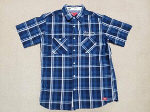 ▽♪ Dickies ディッキーズ 半袖 チェックシャツ ネルシャツ ブルー系 L