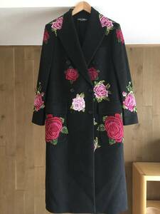 即決 極美品　DOLCE & GABBANA ドルチェ＆ガッバーナ 　薔薇　バラ　ローズ　刺繍　ロング　コート40 TM