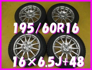 ■送料無料 A4s■　社外アルミ　16×6.5J＋48　5H PCD114.3　スタッドレス　195/60R16　ダンロップ 8-9分山　冬４本セット　※旧型 セレナ