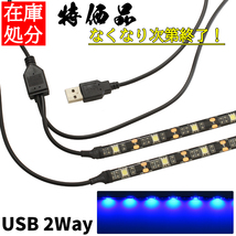 USB LEDテープライト 防水 50cm 2分岐タイプ 青色 正面発光 間接照明 インテリア_画像1