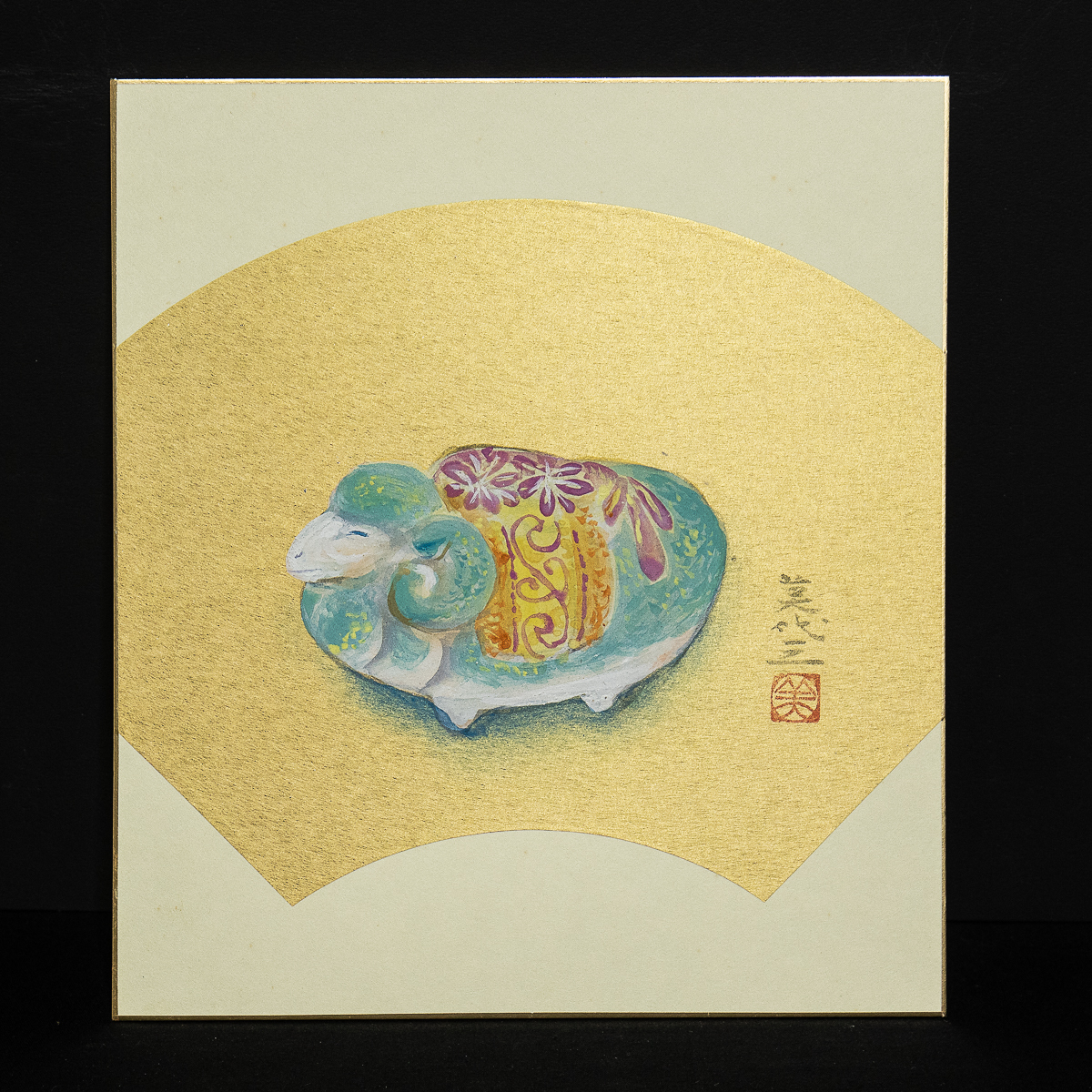 色紙ー991 加藤美代三 未 花遣ハ 日展画家【真作】, 絵画, 日本画, 花鳥, 鳥獣