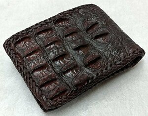 タイ輸入 ハンドメイド ブラウン ワニ皮×牛革／2つ折り財布・ウォレット ①