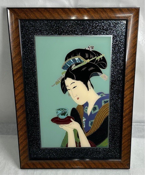 Ukiyo-e Kitagawa Utamaro Nanbaya Okita مؤطرة/مصنوعة من لوحة الجمال الشهيرة بعرق اللؤلؤ, تلوين, أوكييو إي, مطبوعات, صورة لامرأة جميلة