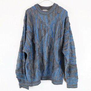 COOGI BLUES クージー コットン 3Ｄ ニット セーター ストリート ヒップホップ 大きいサイズ ブルー ( メンズ XL ) 中古 古着 N3206