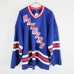 CCM NHL ニューヨークレンジャース 長袖 ゲームシャツ プロチーム ホッケー スポーツ ブルー ( メンズ XL ) 中古 古着 N2814