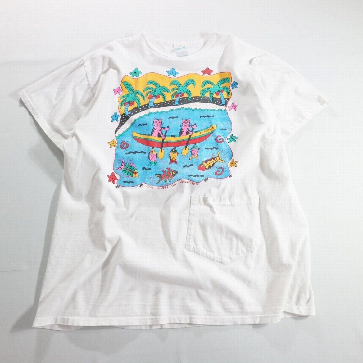 90s BANANA REPUBLIC Tシャツ / コットン ホワイト プリント イラスト