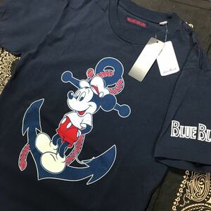 BLUE BLUE ブルーブルー　バンダナ柄　Disney ディズニー　ミッキーマウス　コラボ　Tシャツ　ネイビー　XS