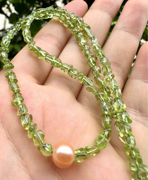 ペリドット 真珠 ネックレス 天然石 宝石