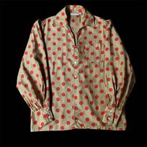 60s Tom Jones Italian Collar Polka Dot Pattern Cotton Open Collar Shirt 60年代 トムジョーンズ 水玉柄 ドッド柄 オープンカラーシャツ_画像1