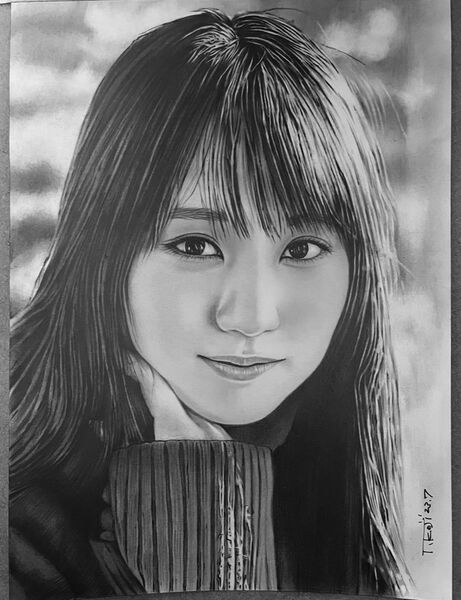 乃木坂46 賀喜遥香 No.5 手描きイラスト 鉛筆画 A4