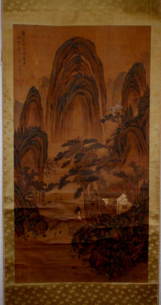 [Genuine] Early Qing Dynasty Chinese painting Wang Jian large hanging scroll (one of the Four Kings Wu Yun), Painting, Japanese painting, Landscape, Wind and moon