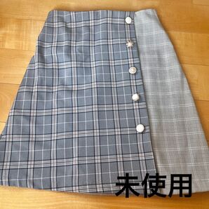 【未使用】いろいろボタンチェック柄台形スカート(裏地有り)