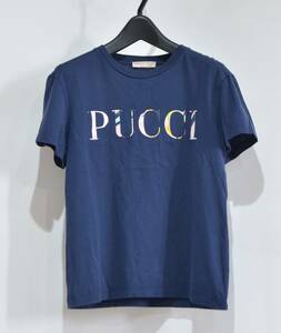 EMILIO PUCCI エミリオ プッチ ロゴプリント Tシャツ 半袖 トップス カットソー ネイビー XS Y-28578B