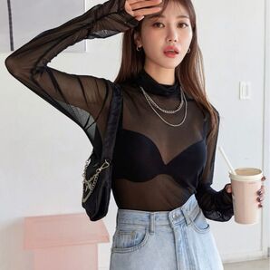 SHEIN モックネック シアートップス