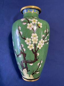 中国古玩　銅造　景泰藍　花瓶　梅鳥文　古美術　骨董