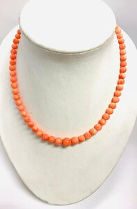 qoj.YPJ03 natural coral .. pink .. circle sphere necklace 3.0mm~6.0mm sphere SV925 metal fittings so-ting attaching 