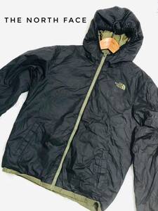 中古 THE NORTH FACE リバーシブル ジャケット ザ ノースフェイス 子ども用 キッズ カーキ 黒 ブラック 秋冬用 L 登山 キャンプ 山 長袖