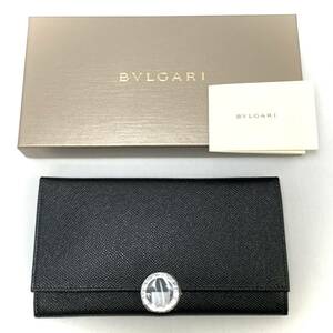 ▼【未使用】BVLGARI ブルガリ 30412 2つ折り長財布 ブラック 二つ折り財布 レザー 黒×青 ブルー 箱付き