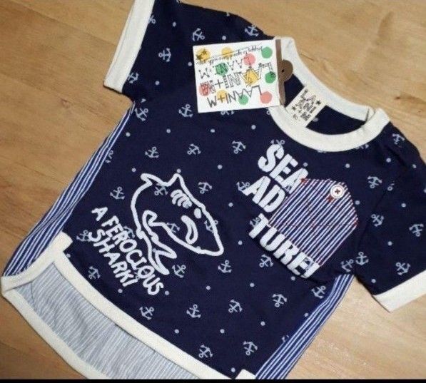 新品 未使用 タグ付き Tシャツ80 サメ イカリ柄 子供 男の子 タグ付き