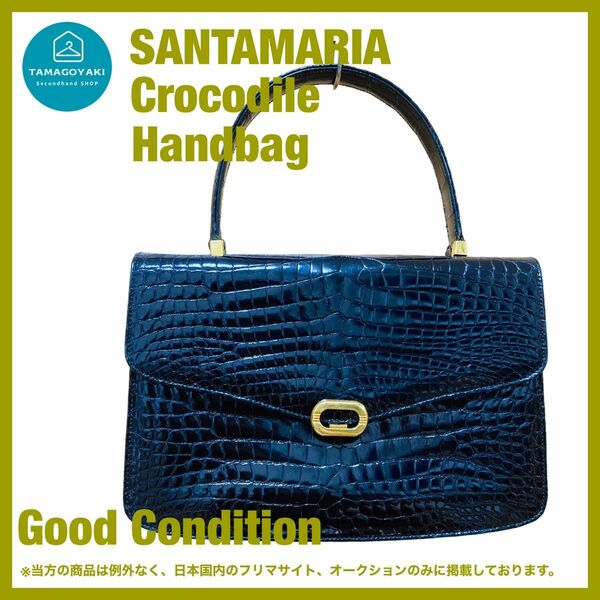 SANTA MARIA　サンタマリア　ハンドバッグ　シャイニング　クロコダイル クロコ　本物　イタリア製　美品　フォーマル