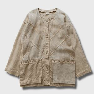 超希少　80s castelbajac リネン　パッチワーク　切替　ノーカラージャケット カステルバジャック　80年代　90s ヴィンテージ　アーカイブ