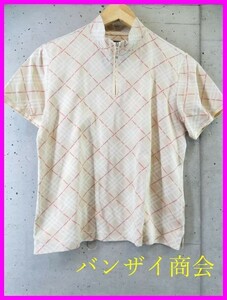 【送料300円可】022c17◆良品◆日本製◆BURBERRY GOLF バーバリーゴルフ 総ロゴ ハーフジッパー 半袖ノバチェックポロシャツ L/ジャケット