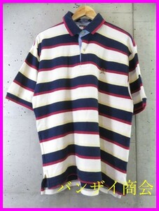 010c208◆90sヴィンテージ◆TOMMY HILFIGER トミーヒルフィガー マルチボーダー 半袖ポロシャツ L/ジャケット/ブルゾン/アメカジ/古着