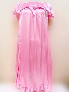  Pink Lady -s pyjamas short sleeves One-piece dress length approximately 95cm polyester square neck Night wear ribbon room wear negligee part shop put on 