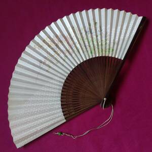  fan beautiful . old . un- length ground .. side ... quality product flower. pattern approximately 19.5cm for women fan tea utensils ... sense ... kimono small articles [3796][b]