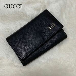 【29-316】GUCCI グッチ Gロゴプレート 6連キーケース 本革 レザー メンズ レディース ユニセックス ブラック 黒 イタリア製 良品 匿名配送