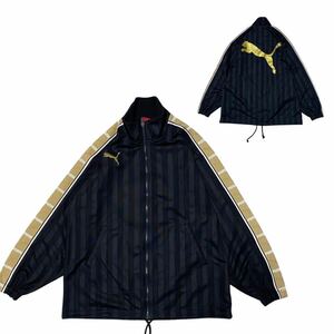 【7/9-13】PUMA プーマ ビッグロゴ ジャージ トラックジャケット 両面ロゴプリント ブラック 黒 ゴールド 金 日本製 メンズ Lサイズ相当